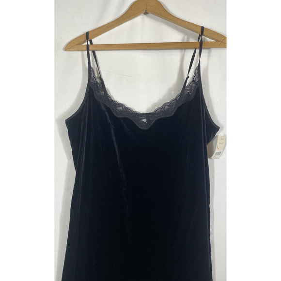 Gilligan & O'Malley Slip Dress Medium Black Velvet Velour Lace Whimsigoth Y2K - Picture 4 of 11